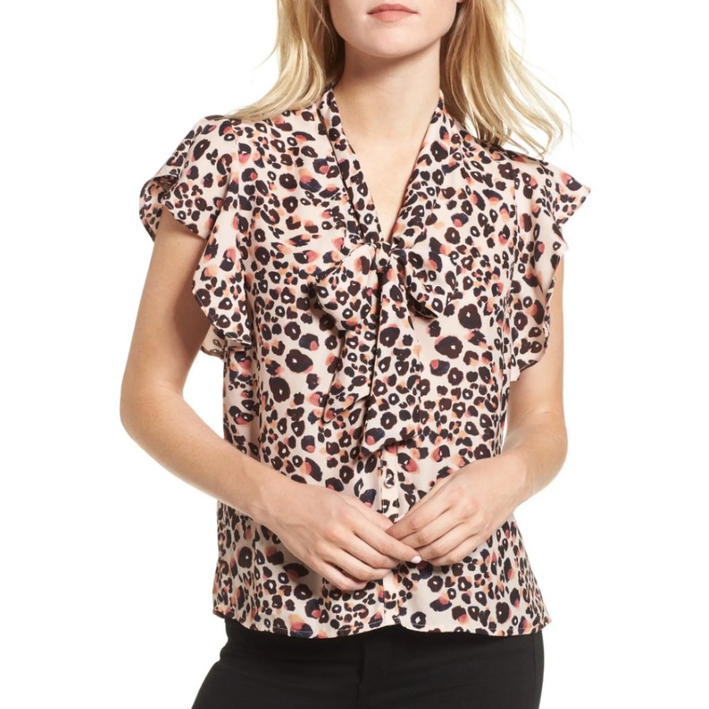 Cupcakes and Cashmere Gabe Tie Neck Blouse S